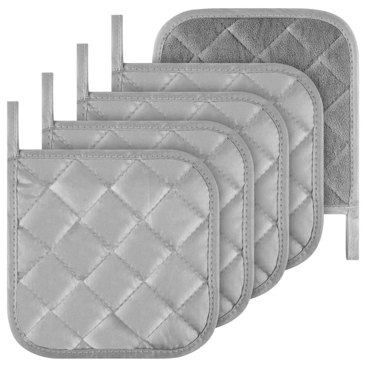 Dimeho 5pcs Pot Holders for Kitchen Hot Pads for Kitchen Pocket Grey Cotton Pocket Pot Holder Set Resistant Clearance Pot Holders Sets Potholders Sets for Kitchens Cloth Pot Holders for Cooking