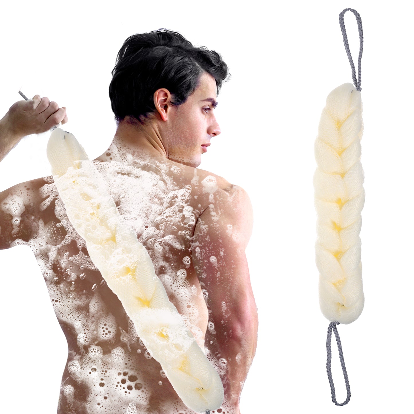 Body Scrubber Bath for Shower Back Sponge Loofah Towel Brush Wash Cloth Exfoliating Long Handle Wall Mounted Scrunchies Scrub Cleanse Soothe Washcloth Bathing Cloths Soap Washing Deep Cleansing