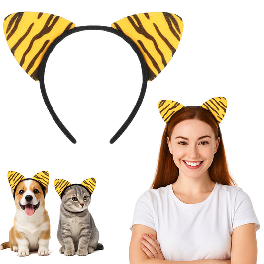 Tiger Ear Headband Halloween Party Headwear Cute Animal Hairband Cat Ear Hair Bands Makeup Wash Face Headpiece Festival Theme Costume Christmas Hair Hoops for Women Cosplay Decoration Birthday Gift