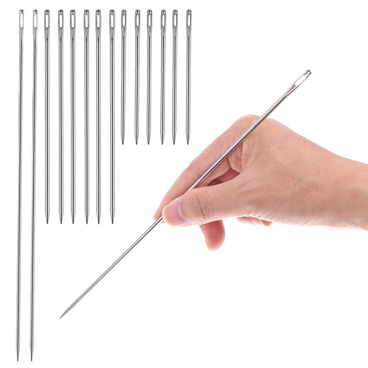 Sibba 14x Large Eye Hand Sewing Needles Stainless Steel Long Upholstery Weaving Needle Embroidery Stitching Needles Big Eye Knitting Quilting Extra Long Straight Sewing Needle for Leather Canvas 3Size