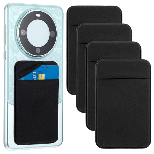 Wanmu 4 Pcs Adhesive Cell Phone Card Holder Pocket, Phone Stick On ID Card Wallet Credit Card Holder, Self Adhesive Sticker Case for Back of Android and All Smartphones (Black)
