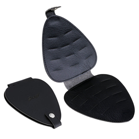 COMNICO Guitar Picks Holder for Acoustic Electric Guitar, Bass Picks Storage Pouch Organizer PU Leather Guitar Plectrums Bag Holds 22 Packs, Black (Case Only)