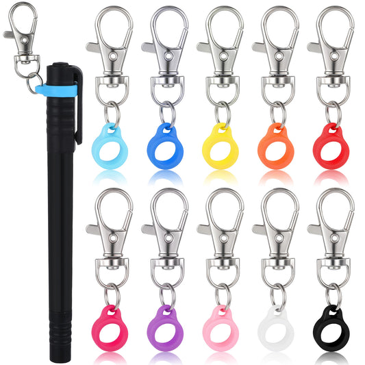 Wanmu 10Pcs Colorful Pen Holder, Silicone Pen Clips with Lobster Clasp for Lanyard, Retractable Mini Pens Converter Holders for Nurse Teacher Student Supplies, Badge Reel Accessories