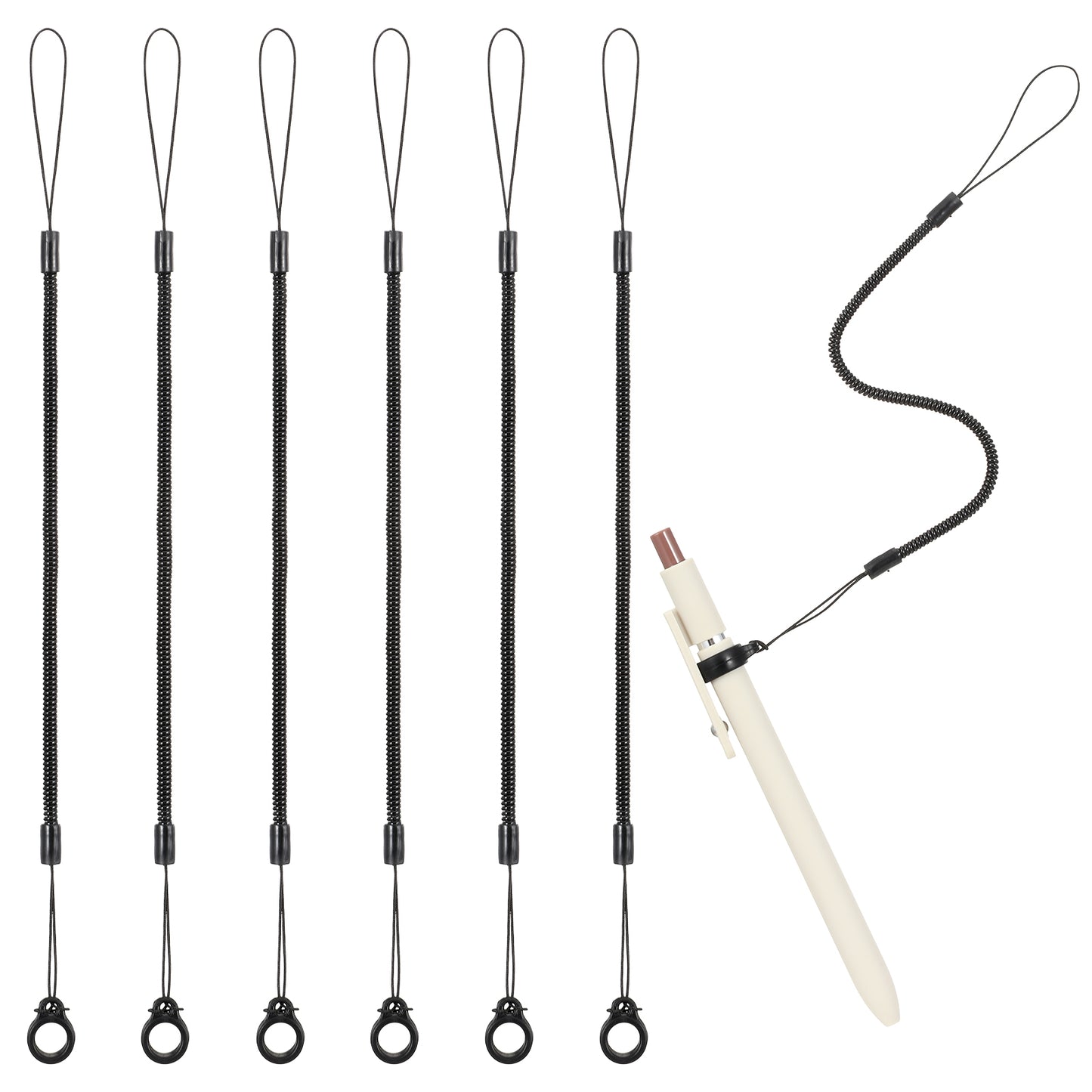 YUXIANLB 6Pcs Pen Lanyards Retractable Pen Holder Leash with Chain, Leash Elastic Anti‑Lost Lanyard Tether with Silicone Rings Stylus Tether Strap for Clipboard Touchscreen Notebook Office Supplie