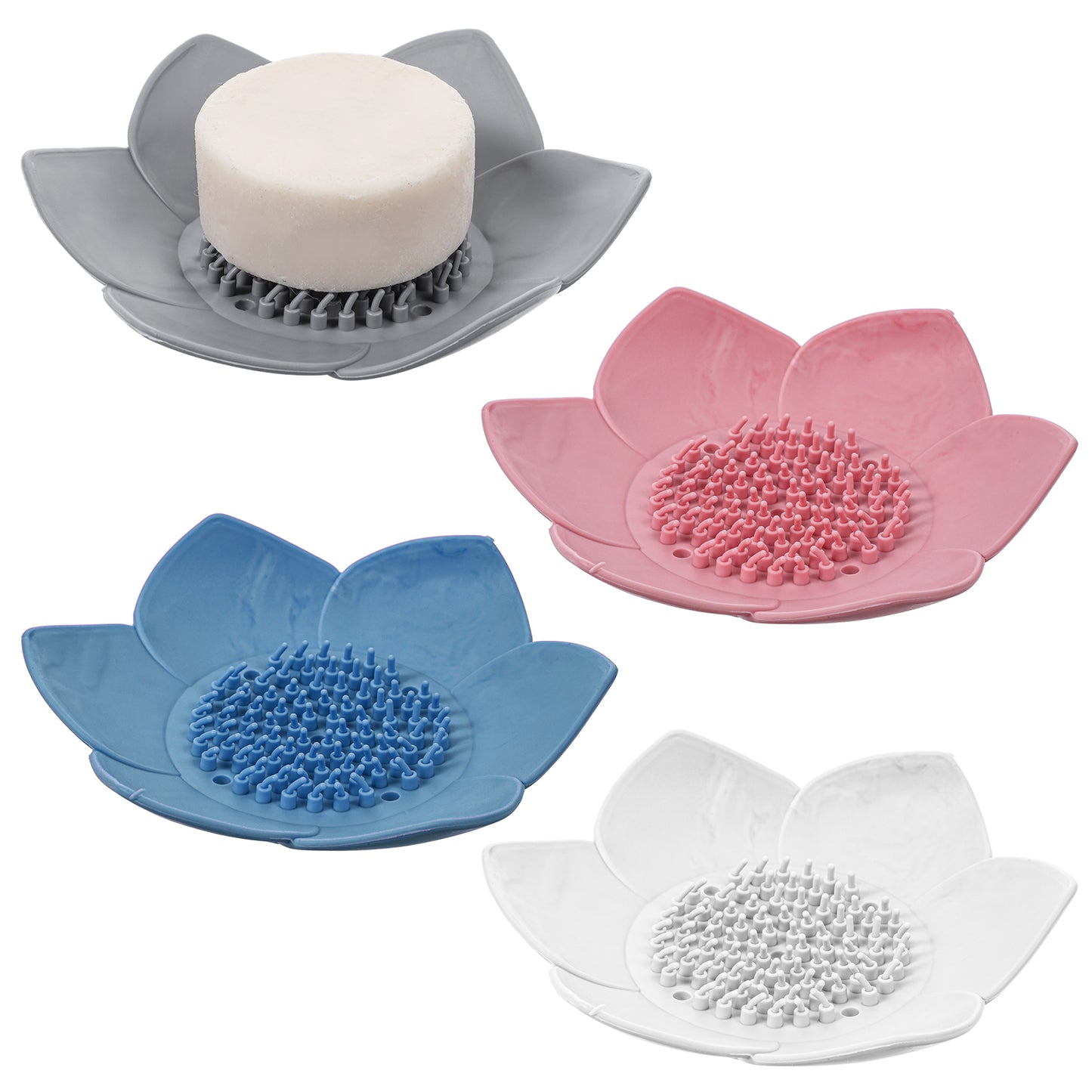 4 Pack Soap Dishes with Draining Non-Slip Silicone Soap Dish Shower Steamer Tray Floral Shape Bar Soap Holder Bathroom Soap Tray Self-draining Sponge Soap Saver for Kitchen Sink Counter Bathtub