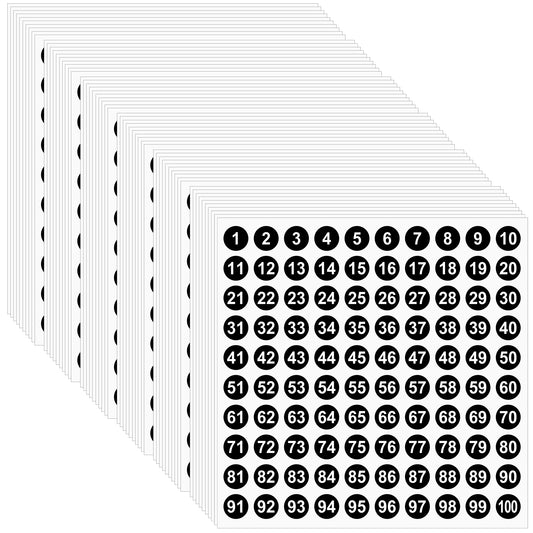 60 Sheets Round Number Sticker Consecutive Black Vinyl Number Labels 1-100 Self-Adhesive Dot Number Stickers Waterproof Small Sticker for Indoor Outdoor Office Classroom Inventory Storage Organize Box