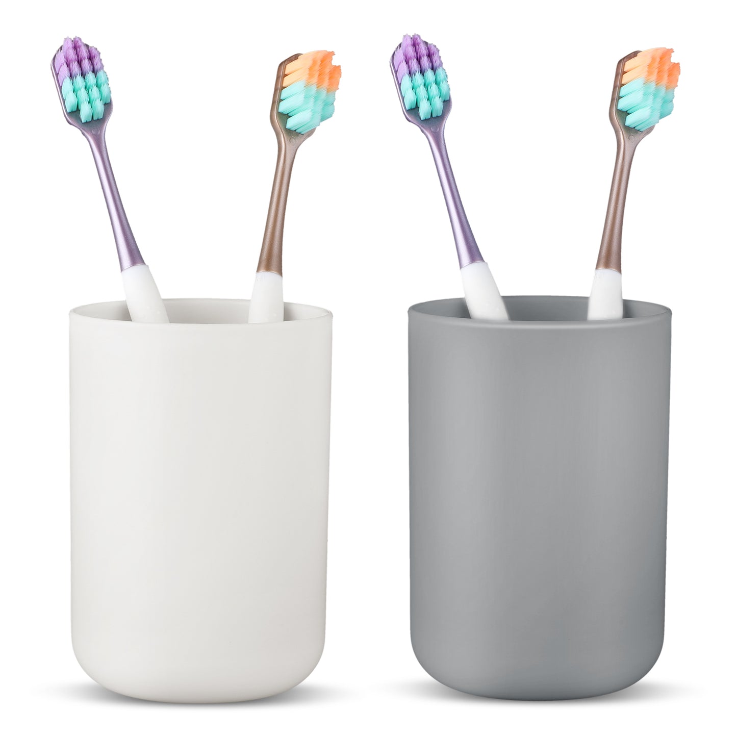 COMNICO 2 Pcs Bathroom Toothbrush Holder Cups Unbreakable Plastic Tooth Brushing Tumbler Reusable Portable Mouthwash Cup for Drinking Rinsing Vanity Countertop Toothpaste Travel(Grey, White,2)