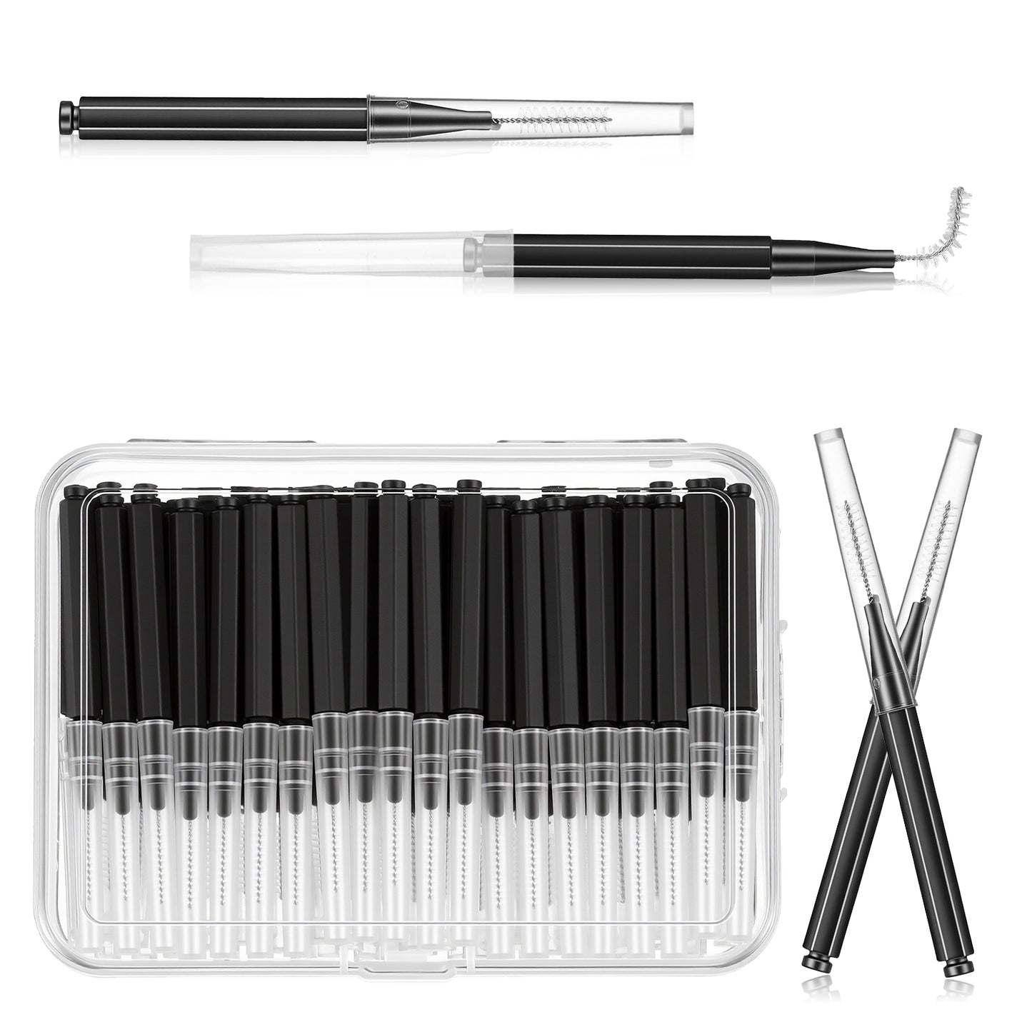 YUXIANLB 60Pcs Eyebrow Brush with Cap, Brow Lamination Brush Eyelash Spoolies Comb Brows Eyelash Extensions, Lash Lift & Brow Tint Tools Multi-Purpose Eyebrow Makeup Tool, Black