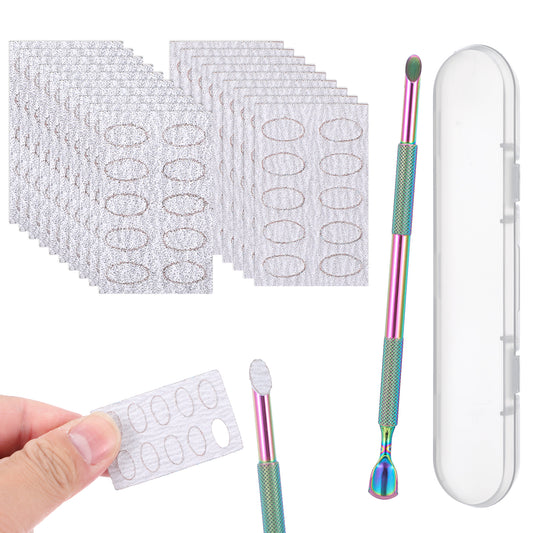 Wanmu Nail Cuticle Pusher, Double Head Cuticle Remover with 100pcs 100/240 Self-adhesive Grit, Pre Polishing Sandpaper Manicure Kit, Nail Care Tools for Manicure Pedicure Art