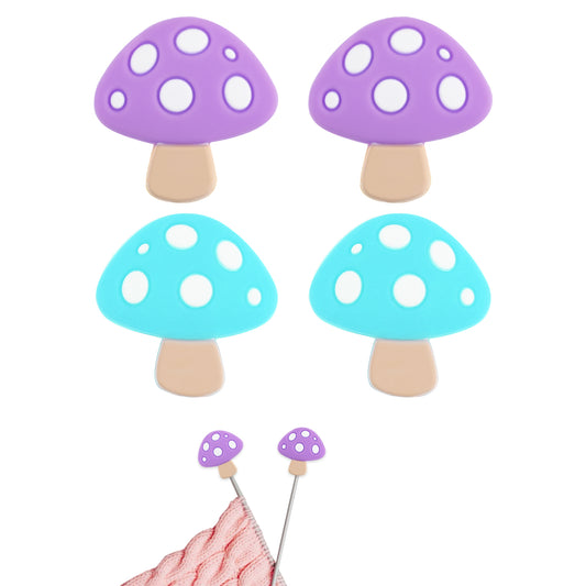 4Pcs Mushroom Stitch Stoppers Knitting Needle Point Protectors Cute Silicone Knitting Needles Cap Knit Needle Tip Hugger Needle Minder Sewing Gadgets for Beginners Knitting Craft DIY (Purple,Blue)