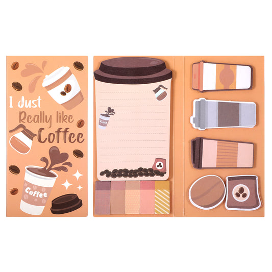Sibba Sticky Notes Set Cartoon Theme Cute Self-Stick Notes Pad Adhesive Writing Memo Pages Divider Tabs Notepad Memo Page Marker Separation Tabs for Coffee Lover Employee Office Notebooks
