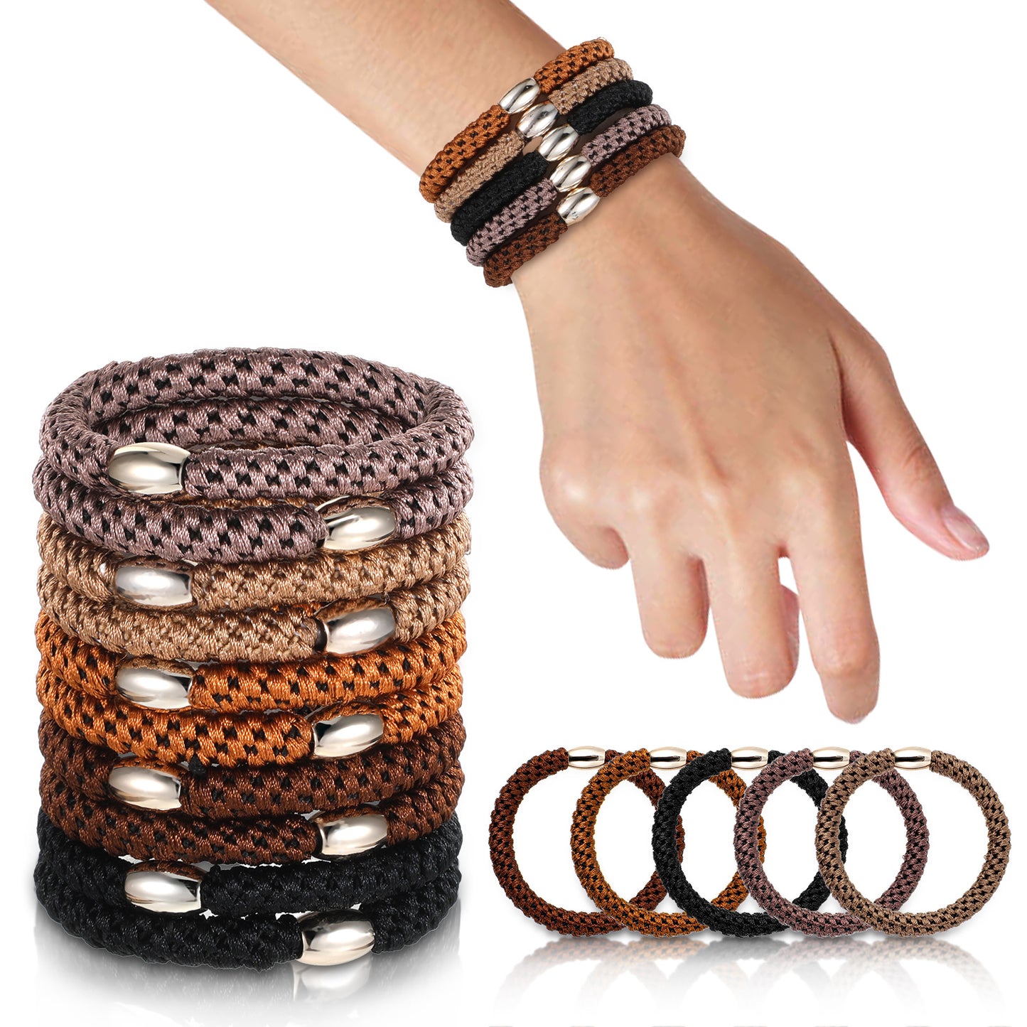Wanmu 15 Pcs Hair Ties for Women, Hair Elastics for Thick Hair, Hair Elastics, Strong Stretchy Ponytail Holders, No Slip No Damage No Crease Hair Bands-Brown