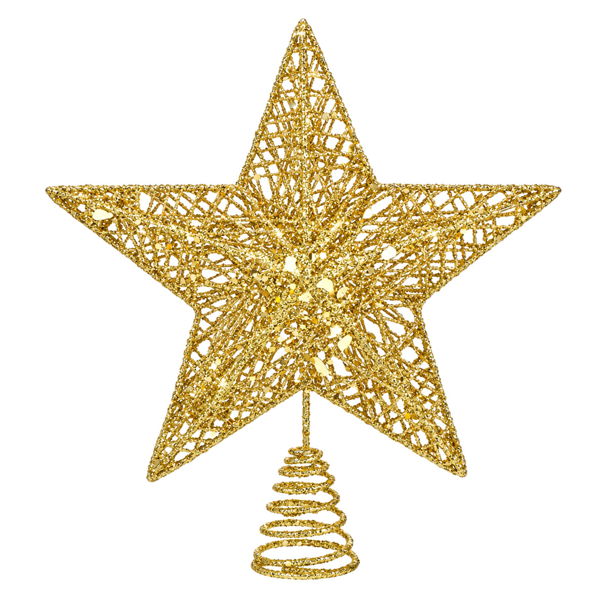 Gjinxi Christmas Tree Topper 15cmW Gold Glitter Xmas Hollow Star Treetop
