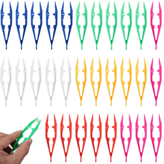 30 Pcs Plastic Tweezers Colorful DIY Beads Tweezers Lightweight Craft Small Tweezer Handmade Beading Tweezer for Adult Beading Tools Jewelry Making Accessories Feeding Reptiles Birds