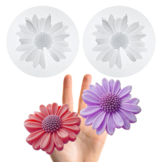 Wanmu 2 Pcs Daisy Flower Silicone Mold 3D Chocolate Floral Fondant Molds for Cake Decorating Flower Polymer Clay Unique Resin DIY Soap Ice Cube Jello Molds for Baking