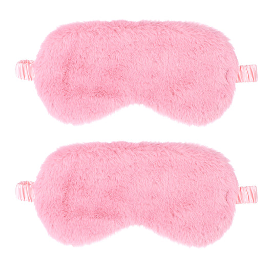 2 Pcs Plush Eye Mask Soft Sleeping Blindfold Eye Cover Comfortable Furry Faux Fur Sleeping Mask Satin Nap Night Eyeshade Cover for Women Men Gift (Pink)