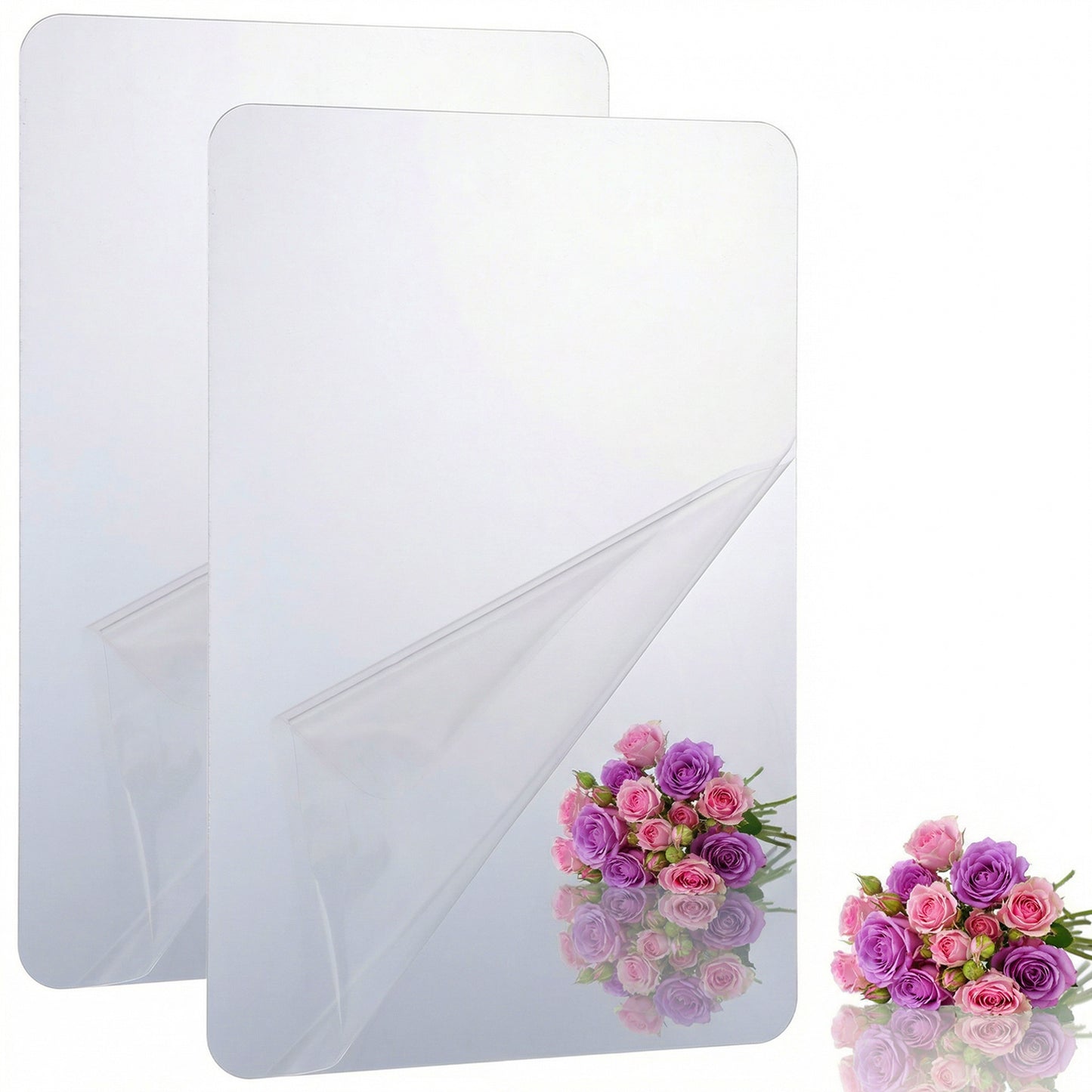 FNANJWQ 2 Pcs Acrylic Self Adhesive Mirror Sheet for Wall, Plastic Non Glass Sticky Kid Shatterproof Safety Mirror Tiles for Classroom Bedroom Door, Rectangle 5.9 x 9.8 Inch