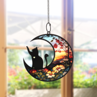 Cat Memorial Suncatcher for Windows Memorial Ornament Pet Sympathy Gift Stained Glass Light Catcher with Rainbow Layed Film Beautiful Pass Away Keepsake for Pet Lovers Decorations Hanging