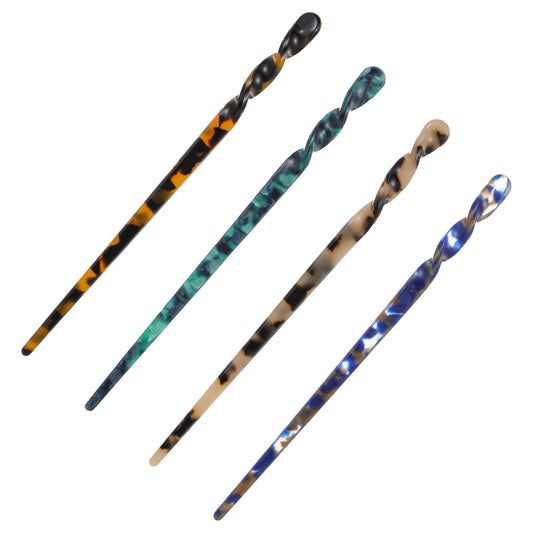 Sibba 4 Pcs Acetate Hair Sticks Leopard Print Hair Pins Leopard Print Tortoise Shell Hairpins Disk Vintage Bun Hair Chopsticks Classic Hair Fork Retro Accessories for Women Party