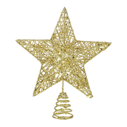 COMNICO Christmas Tree Topper Glittering Gold Hollow Small Star Mini Christmas Tree Decoration 5 Point Star Xmas Treetop Ornaments (20cm/7.9inches)