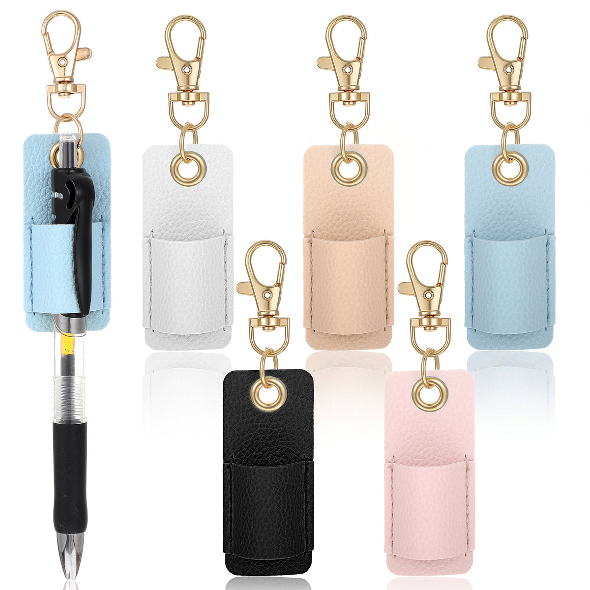 Pen Holder for Lanyard 5 Pack Leather Badge Clip with Keychain Pen