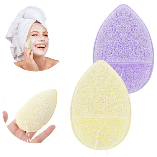 2PCS Facial Sponge Cleansing Puff Glove Bath Sponge Reusable Makeup Pads Face Scrubber Exfoliator Gentle Face Skincare for All Skin Types Deep Pore Blackheads Daily Cleansing Remover