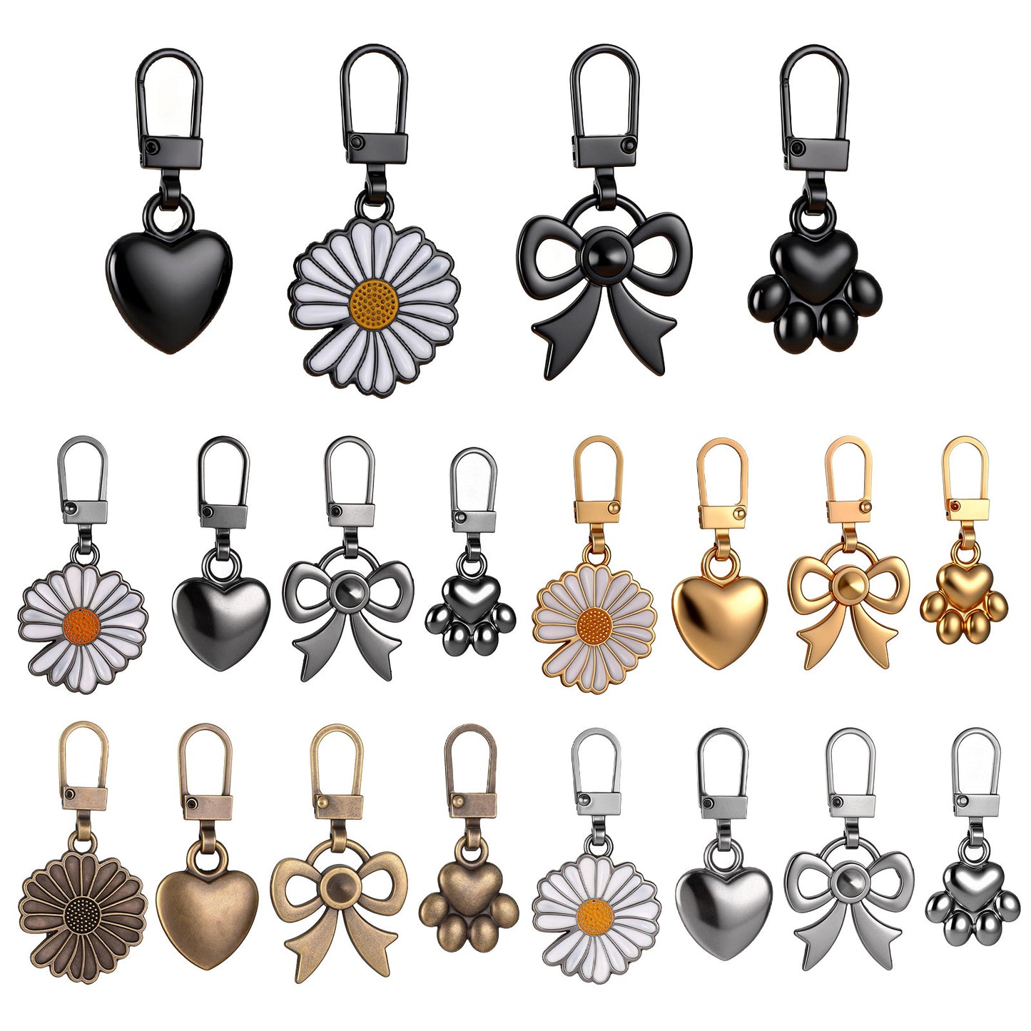 Hadnves 20 Pcs Zipper Pull Charms Zipper Heart Dog Paw Clips Replacement