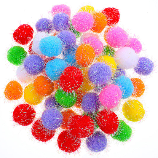 Wanmu 100Pcs Cat Pom Pom Balls, 1.6 inches Assorted Color Flash Ball Fuzzy Sparkle Balls, Interactive Cat Toys for Kitten Play Exercise and Entertainment