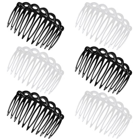 COMNICO 6 Pcs French Hair Side Combs, Women Hair Comb Accessories Plastic Twist Decorative Comb Hair Clips 3 Colors Bridal Wedding Veil Teeth Hair Combs (black,white)