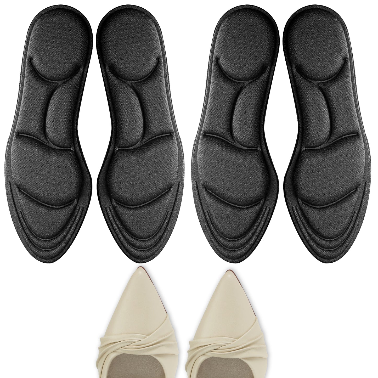 Wanmu 2 Pairs Memory Foam Insoles High Heel Insoles Breathable Shoe Pads Replacement Shoe Insoles 5D Sponge Barefoot Comfort Insoles, Comfort Foot Cushion for Women Man, Black