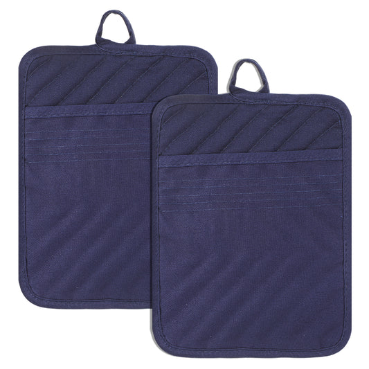 Sibba Pot Holders with Pocket, 2Pcs Cotton Heat Resistant Potholder, 7 x 9 Inch Trivets Large Coasters, Baking Square Oven Mitts for Kitchen and Baking (Blue)