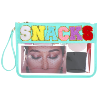 Snack Bag for Travel-Clear Chenille Varsity Letter Flat Pouch with Zipper PVC Waterproof Clear Preppy Patch Makeup Cosmetic Travel Bags Toiletry Organizer Storage for Women Girl