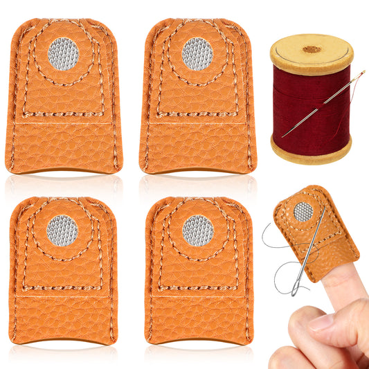 4Pcs Leather Thimble Hand Sewing Thimble Finger Protector Thimble Finger Pads for Hand Sewing Quilting Knitting Pin Needles Craft Accessories DIY Sewing Tools