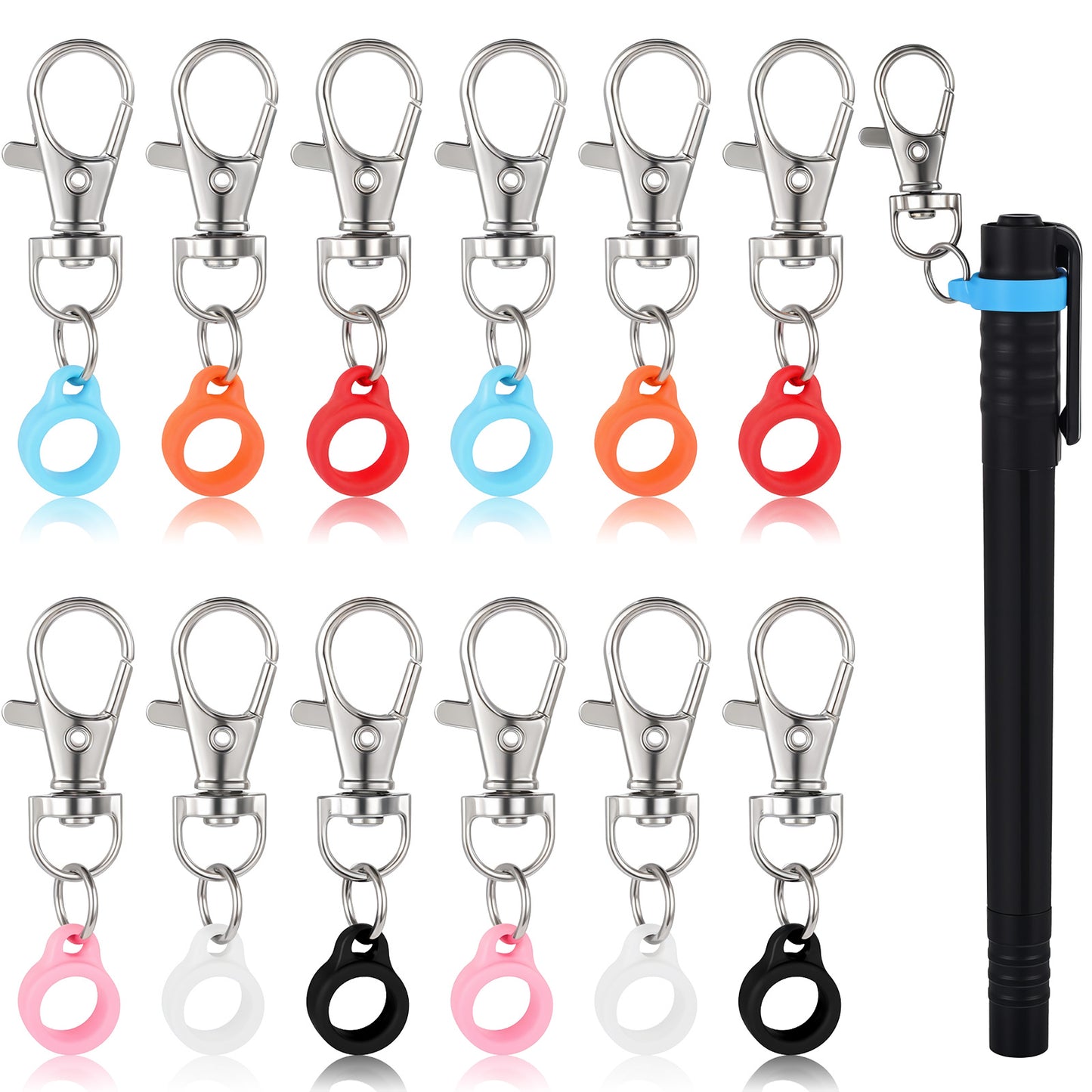 Wanmu 12Pcs Retractable Pen Holders, Badge Reel Clip Holders with Lobster Clasp, Silicone Pen Holder, Pen Clip Converters & Holder Accessories for Lanyard, Nurses, and X-ray Marker Holder