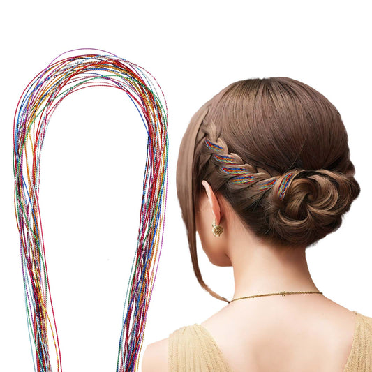 Dimeho 30 Pcs Colorful Hair Wrap String for Braids Multi Rainbow Braiding Gradient Color Long Hair Tie Rope Band Braiding Twist Hair Styling Accessories for Girls Dreadlock Gift(Metallic Color)