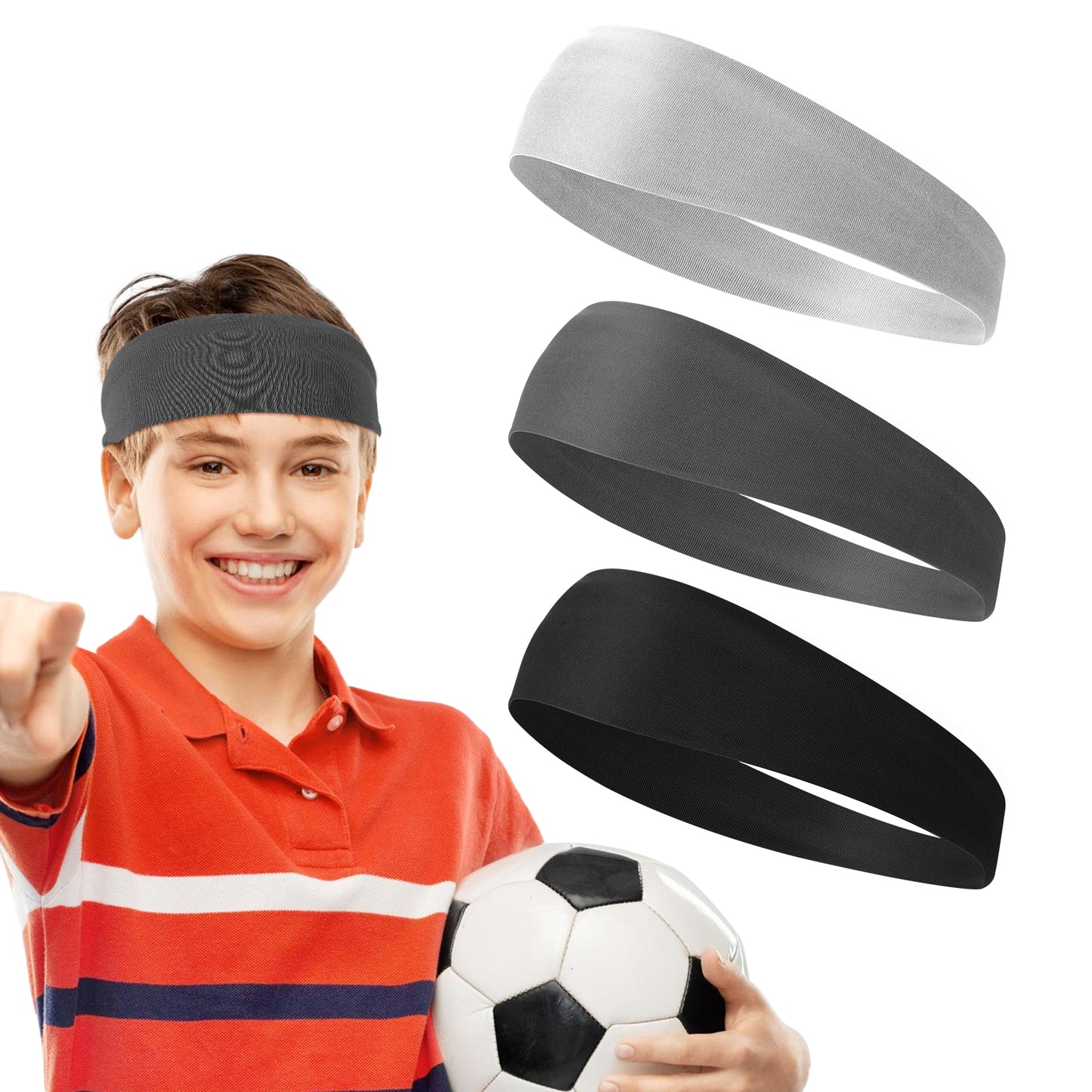 3 Pcs Kids Sports Headbands Girls Boys Athletic Absorbing Sweatbands Football Soft Moisture Hairband Wicking Sweat Band for Football Basketball Tennis Running Baseball