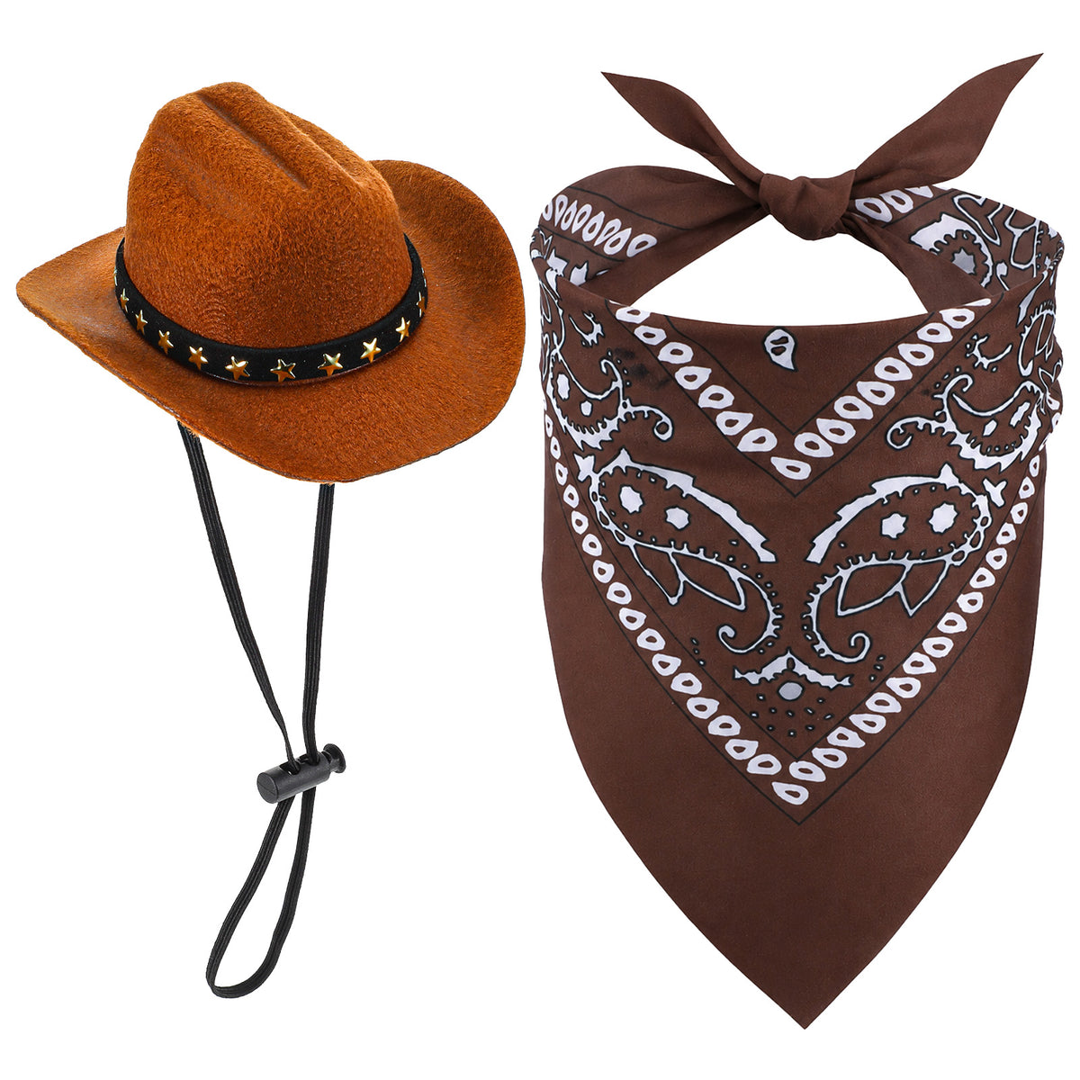 WLLHYF Pet Cowboy Costume Dog Halloween Cowboy Hat Bandana(Brown,Brown)