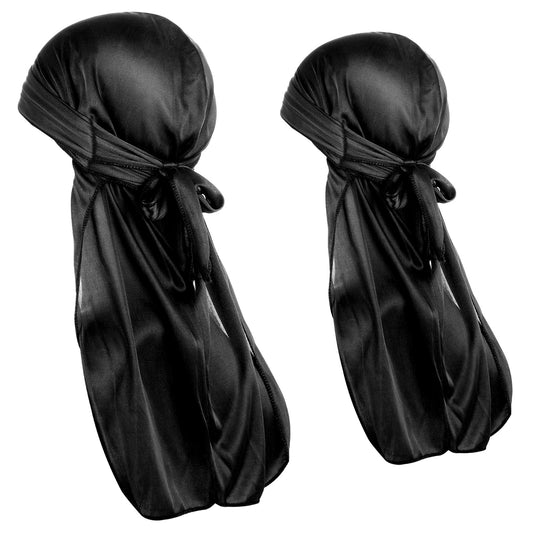 Silky Satin Durag Wave Cap Long Wide Tail Durag 2PCS Elastic Headwraps Breathable Pirate Silky Durags Wrinkle Free Satin Du Rags Ultra-Soft Wave Hair Caps for Unisex Waves Braids Locs Sleeping Cap