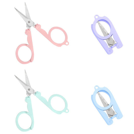 Sibba Mini Folding Scissors 4 Pcs Portable Travel Shears Stainless Steel Scissors with Safety Cap Foldable Mini Cutter Tiny Cutting Tool for Scrapbooking Crafting Sewing Home