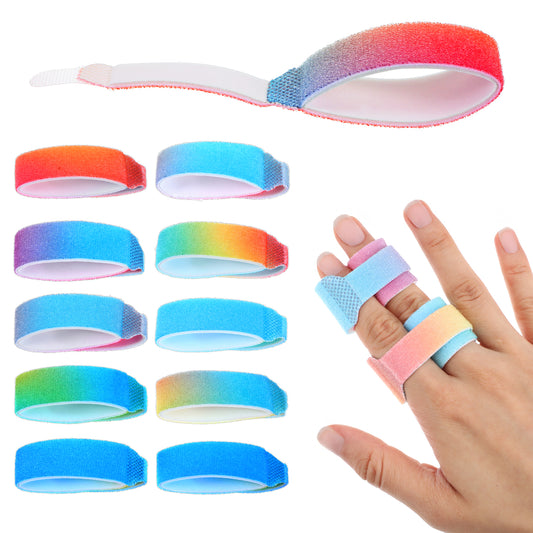 Wanmu Buddy Tape Finger Straps, 10 Pcs Finger Buddy Wraps With Padded, Hook and Loop Fingers Tapes Pinky Fingers Splint for Injured, Jammed, Swollen Finger-Support, Washable and Reusable (Color Gradi)