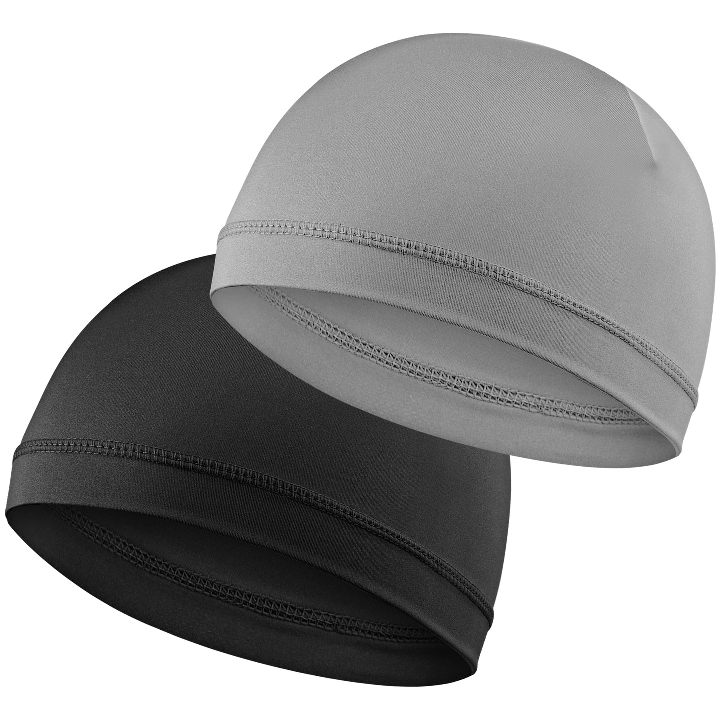 COMNICO 2 Pcs Men Skull Caps Beanie Multifunctional Sleep Hats Breathable Headwear Sweat Absorbent Liner Cap for Men Women (Black+Light Grey)