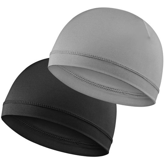 COMNICO 2 Pcs Men Skull Caps Beanie Multifunctional Sleep Hats Breathable Headwear Sweat Absorbent Liner Cap for Men Women (Black+Light Grey)