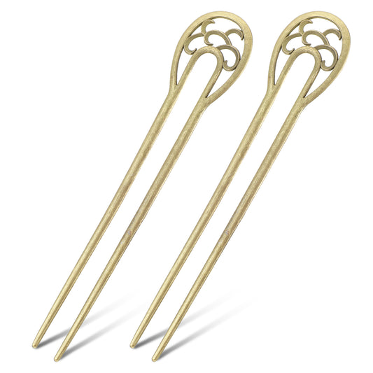 Wanmu 2Pcs French Hair Pin for Women, Nordic Classical U Shaped Pins, Metal Vintage Hair Sticks Hairpin, 2 Prong Updo Hair Sticks for Buns