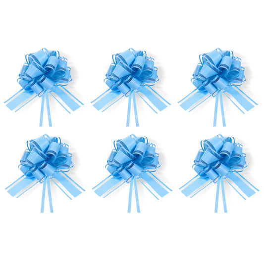 Sibba Large Pull Bows 6 PCS Gift Wrap Pull Bows 6 Inches Chiffon Flower Boxes Decoration Wedding Ribbon Bows Bouquets Present Supplies for Wrapping Party Birthday Christmas Valentine's Day (Blue)