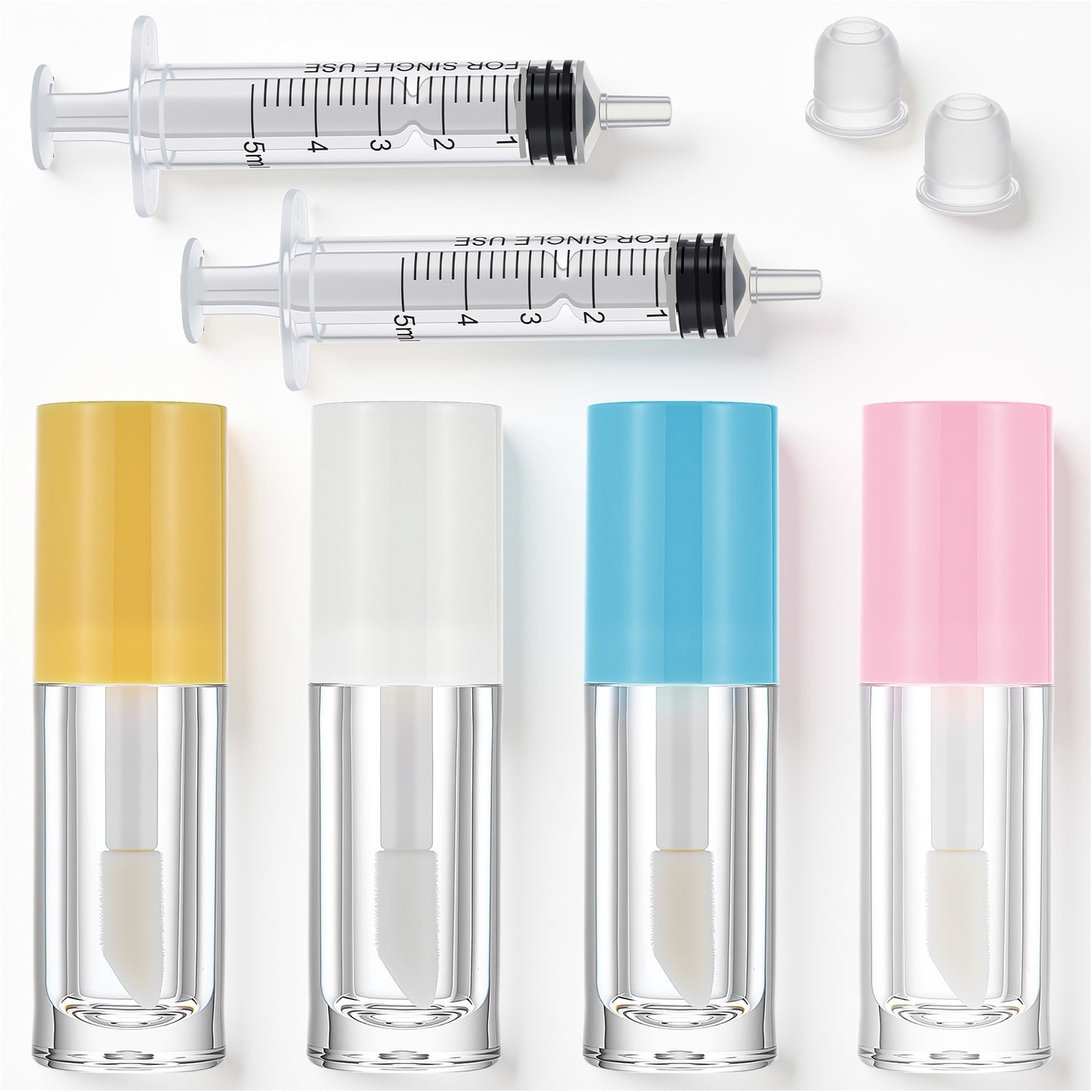 4 Pcs Empty Lip Gloss Tubes 5ml Clear Refillable Lips Balm Bottles Mini Lipstick Containers with 2 Pcs Syringe Lips Balm Glosses Containers for DIY Makeup Lipgloss Making Kit