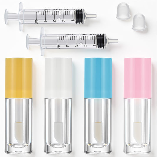 4 Pcs Empty Lip Gloss Tubes 5ml Clear Refillable Lips Balm Bottles Mini Lipstick Containers with 2 Pcs Syringe Lips Balm Glosses Containers for DIY Makeup Lipgloss Making Kit