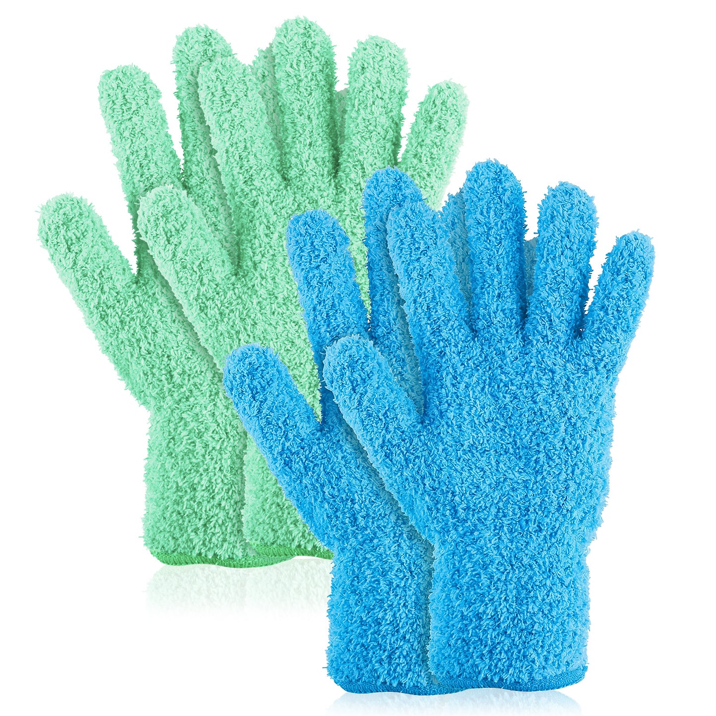 Gjinxi 2Pairs Microfiber Dusting Gloves Washable Cleaning Gloves Reusable for Plant Dusting Wash Mitt Dusting Mitt for House Blinds Car Plants (Cyan + Light Blue)