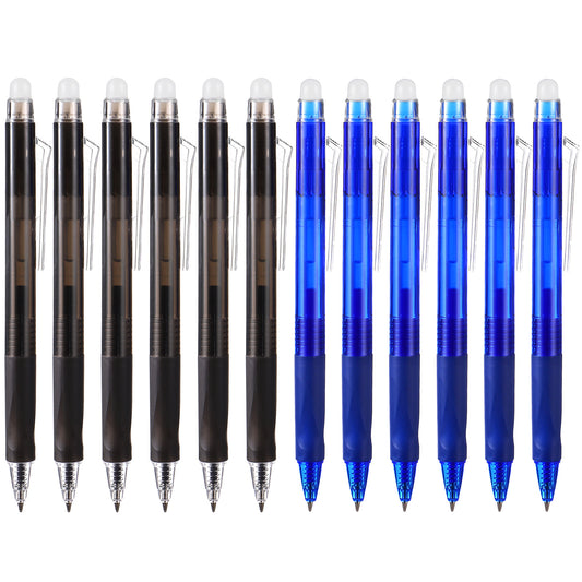 12Pcs Erasable Gel Pens, 0.5mm Fine Point Gel Erasable Ink Pens with Eraser Make Mistakes Disappear, Black and Blue, Smooth Writing Pen Precision Comfort Grip Writing Pen for School Office Exams