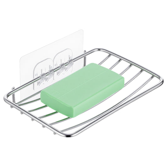 Sibba Soap Dish for Shower Stainless Steel Self-Adhesive Soap Holder Wall Mount No Drilling Silver Rustproof Soaps Tray for Bathroom Kitchen Sink Shower Organizer Easy to Clean Waterproof Soaps Saver