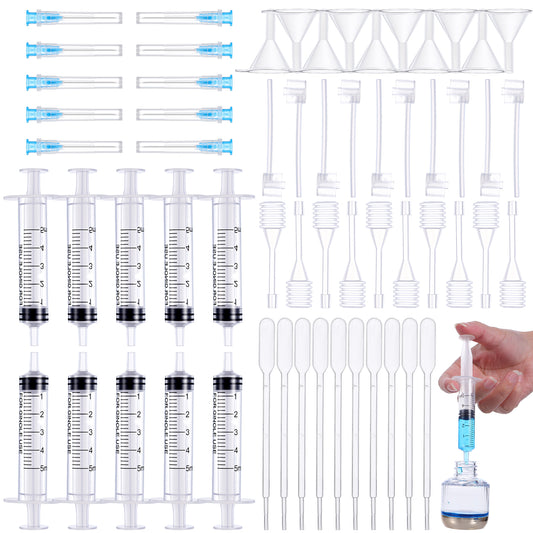 Wanmu 60 Pcs Perfume Refill Pump Tools, Plastic Clear Refillable Perfume Dispenser Transfer Kit, Includes Funnel, Dispenser Pumps, Syringes, Droppers, Squeeze Droppers for Cosmetic Oils Liquid
